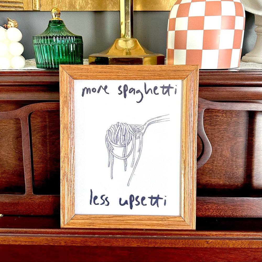 More Spaghetti, Less Upsetti Print Wood Framed Italian Food Kitchen Pasta Art